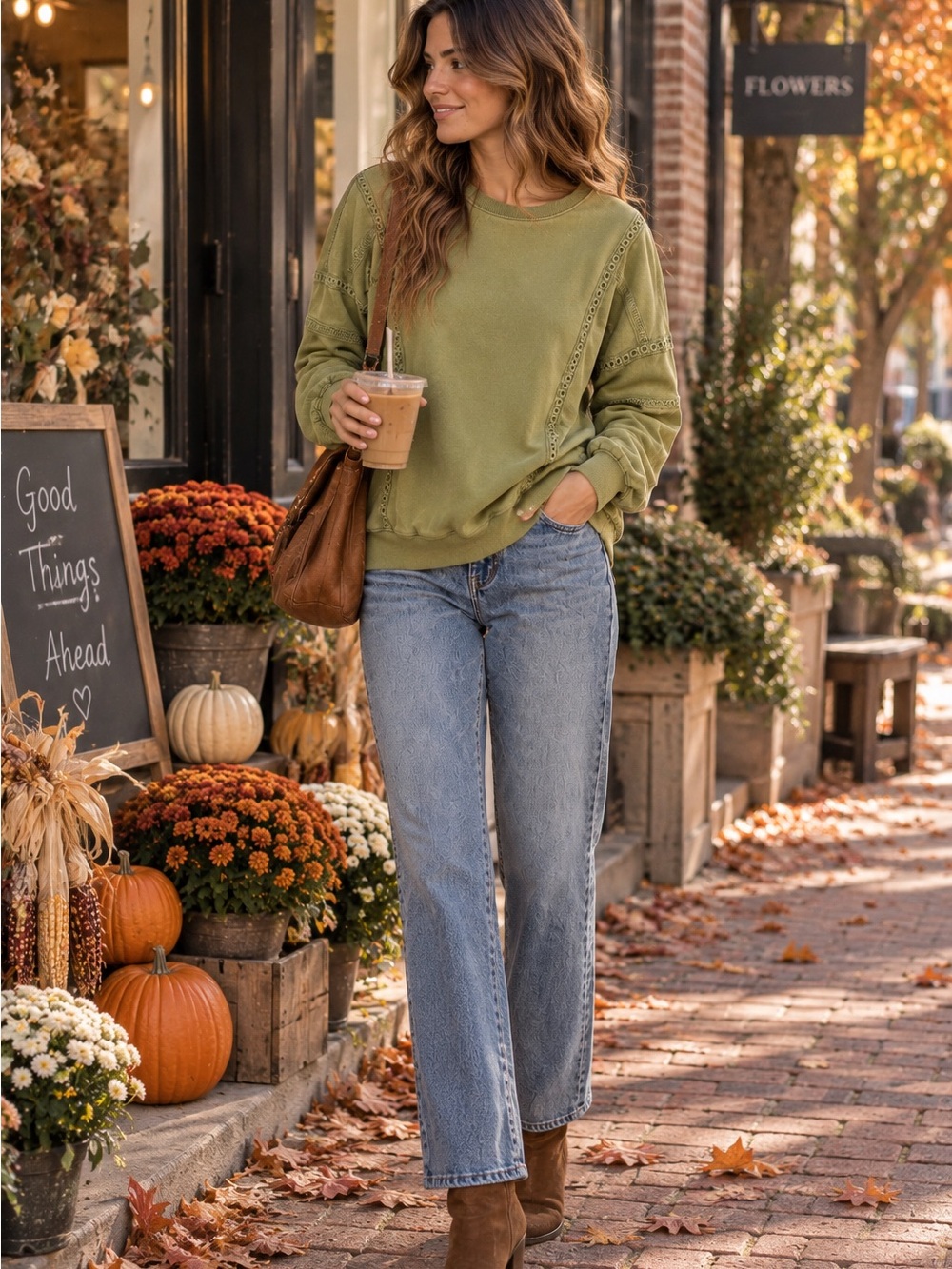 Canyon Retreat Olive Green Lace Trim Sweatshirt XXS Oversized Boho Cottagecore